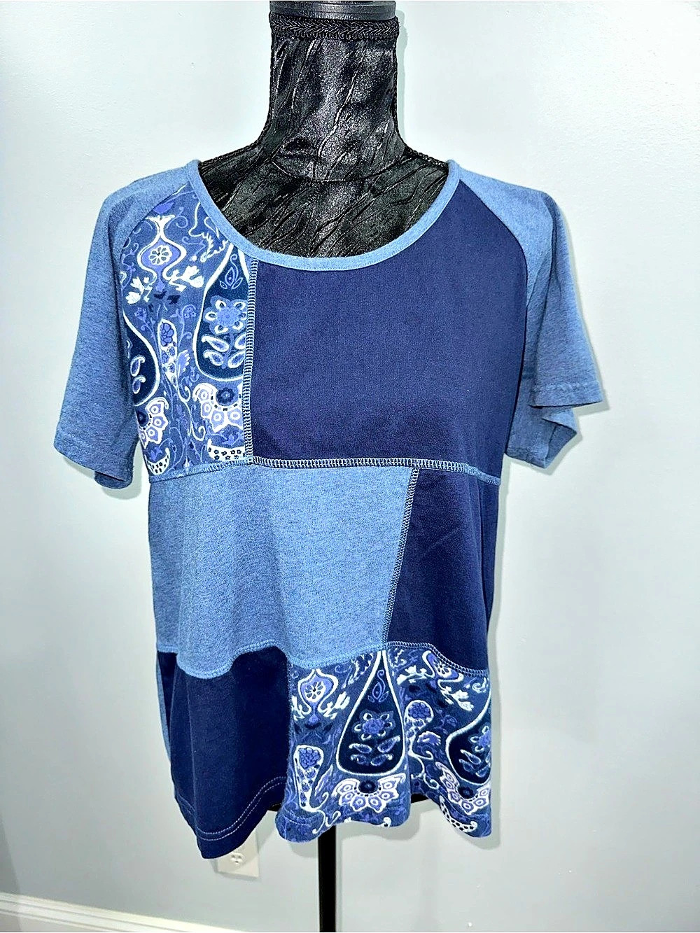 Crazy Horse Paisley Color Block Top Blue & White Size XL